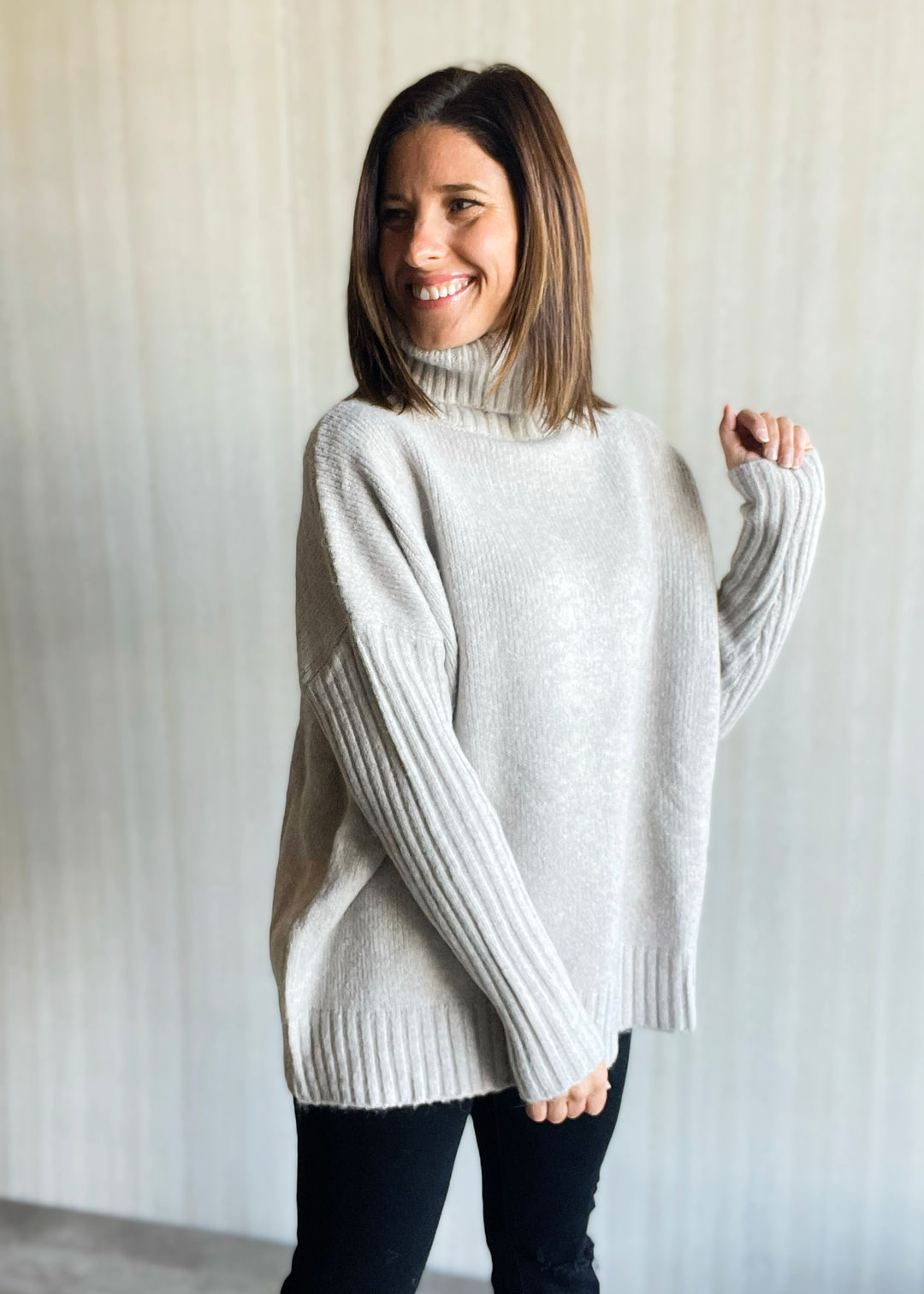 Women's Light Gray Oatmeal Turtleneck Sweater