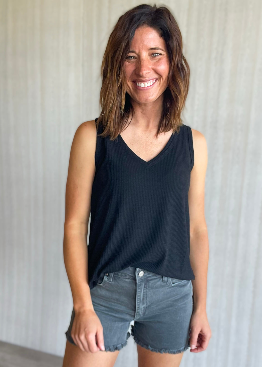Women's Black Ribbed Knit Tank Top