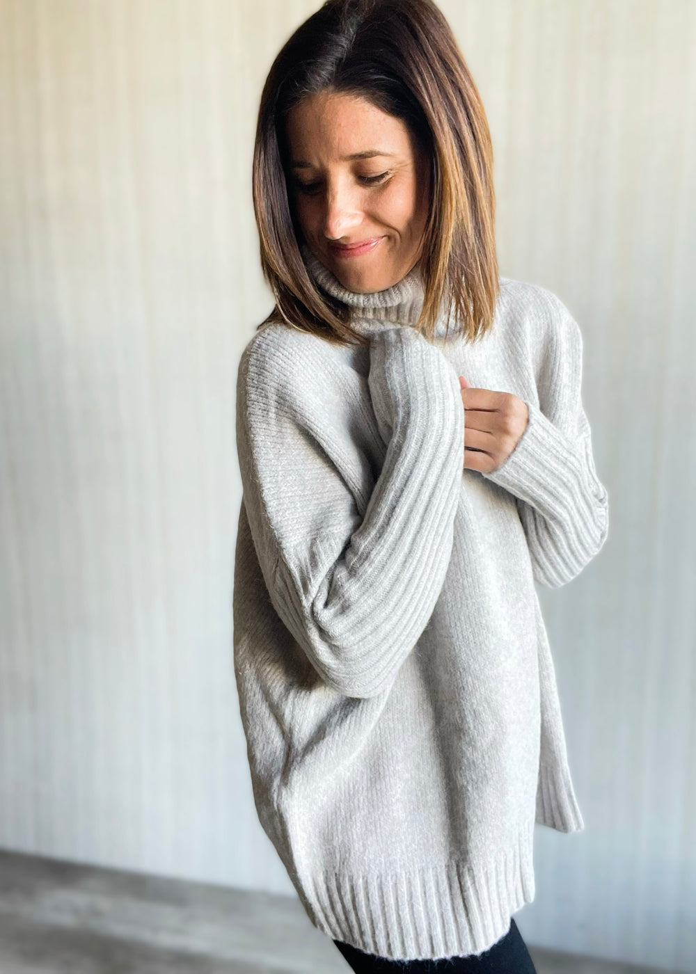 Women's Light Gray Oatmeal Turtleneck Sweater