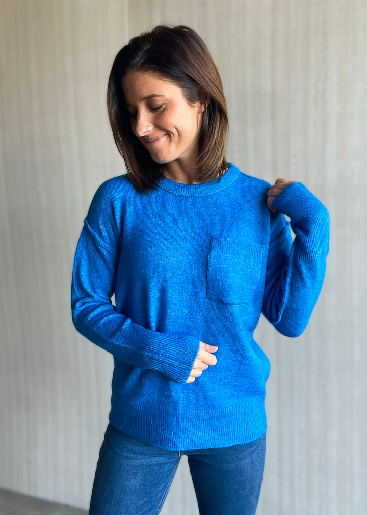 Blue Melange Pocket Sweater