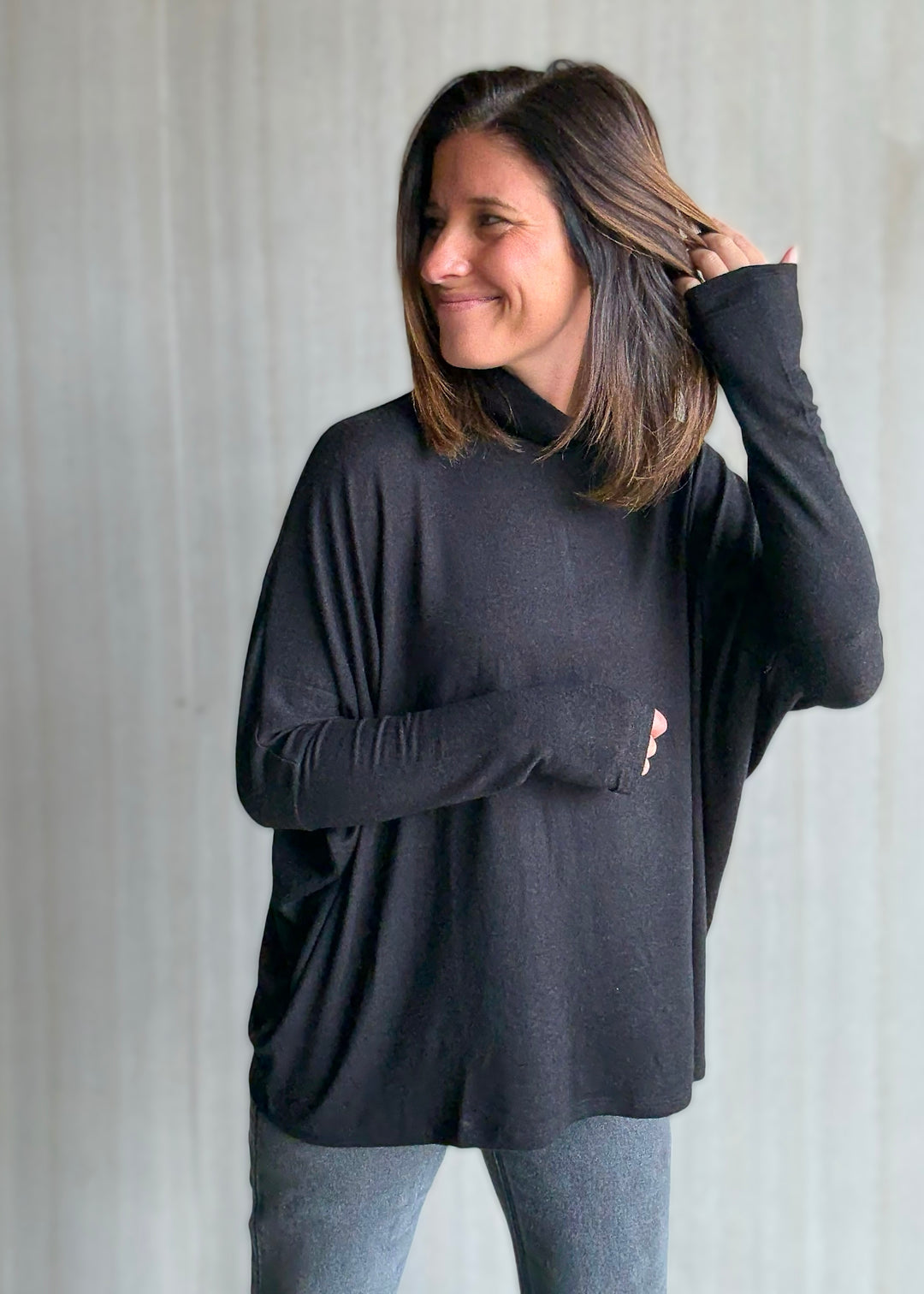 Women's Black Turtleneck Dolman Top