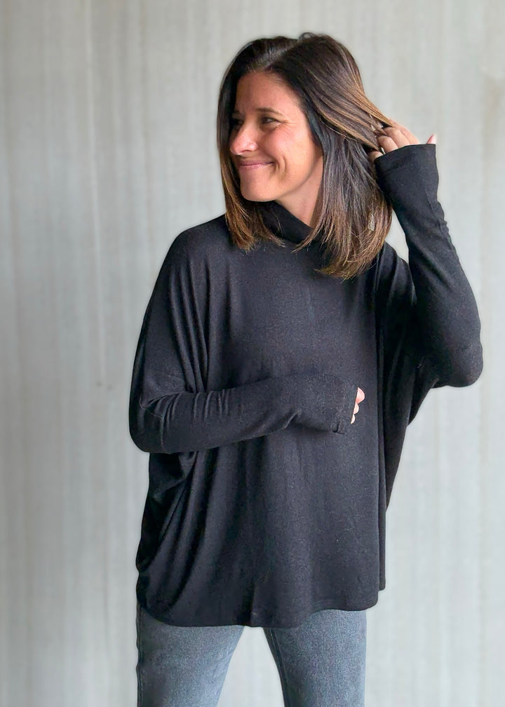 Women's Black Turtleneck Dolman Top