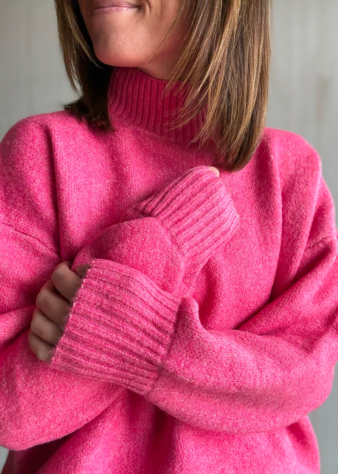 Women's Fuchsia Mock Neck Sweater | Valentine's Day Sweaters