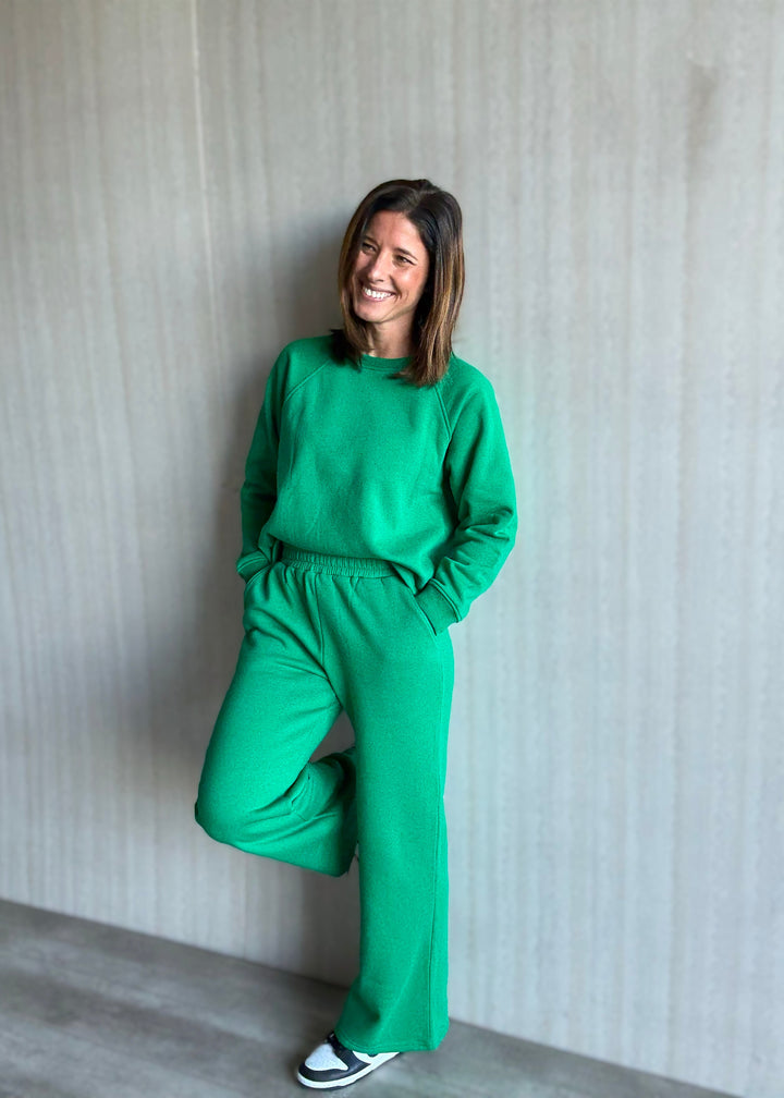 Women's Kelly Green Fleece Raglan Sweatpants Set