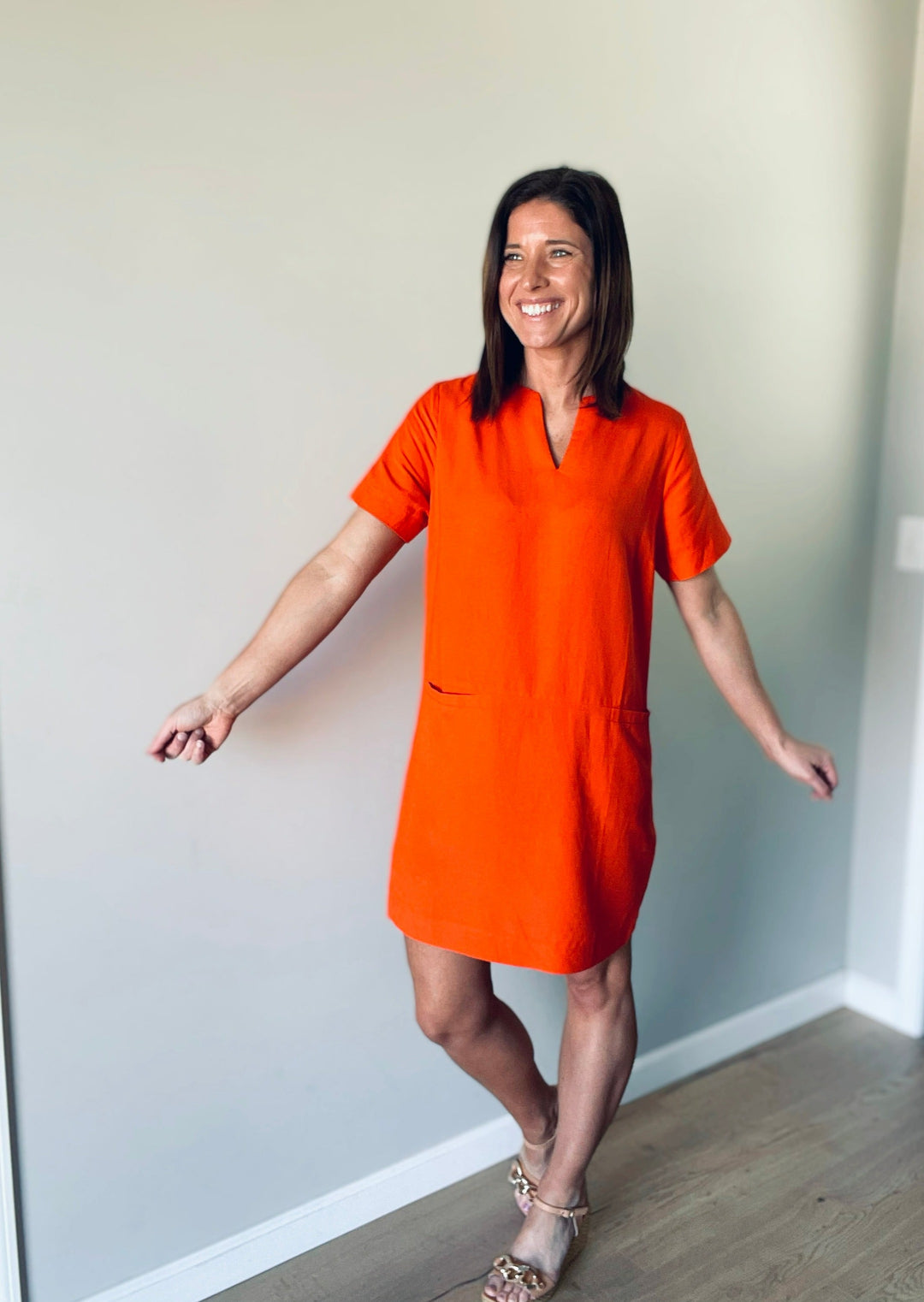 Cute Women's Dresses for Work - Orange Shift Dress