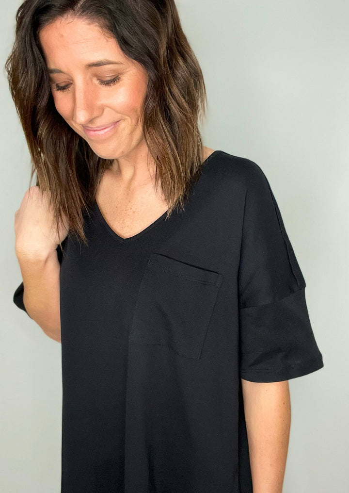 Women's Black Oversized V-neck Top