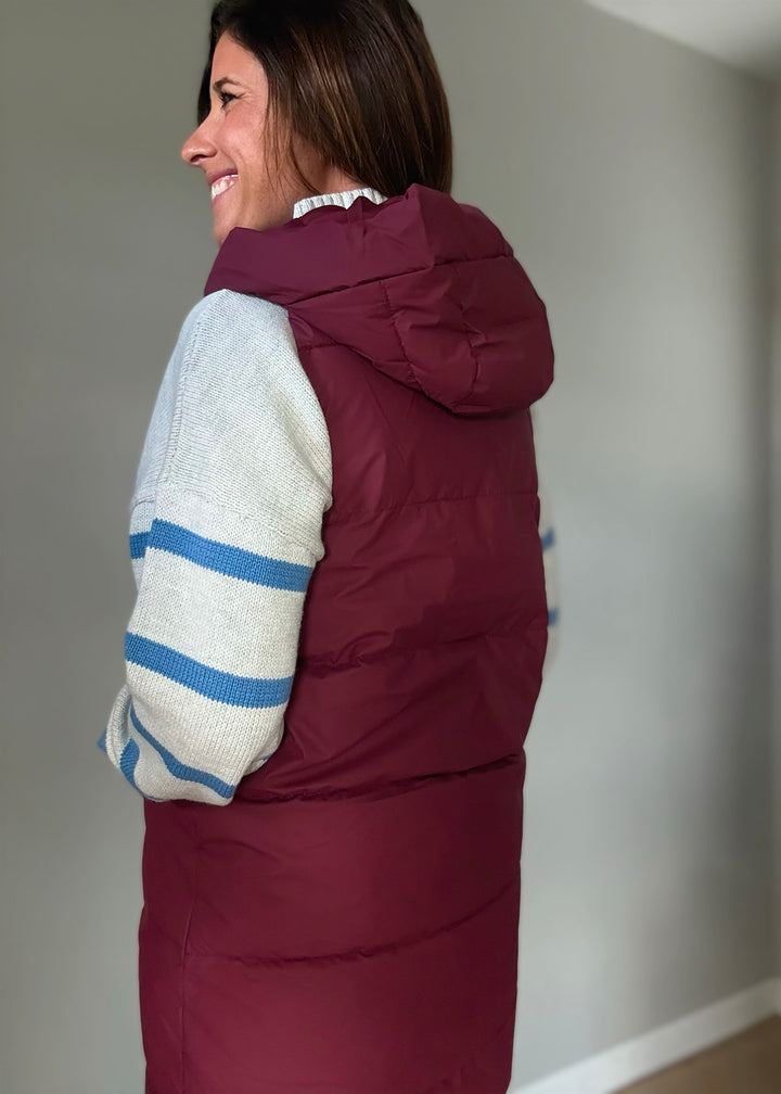Women's Long Burgundy/Maroon Puffer Vest