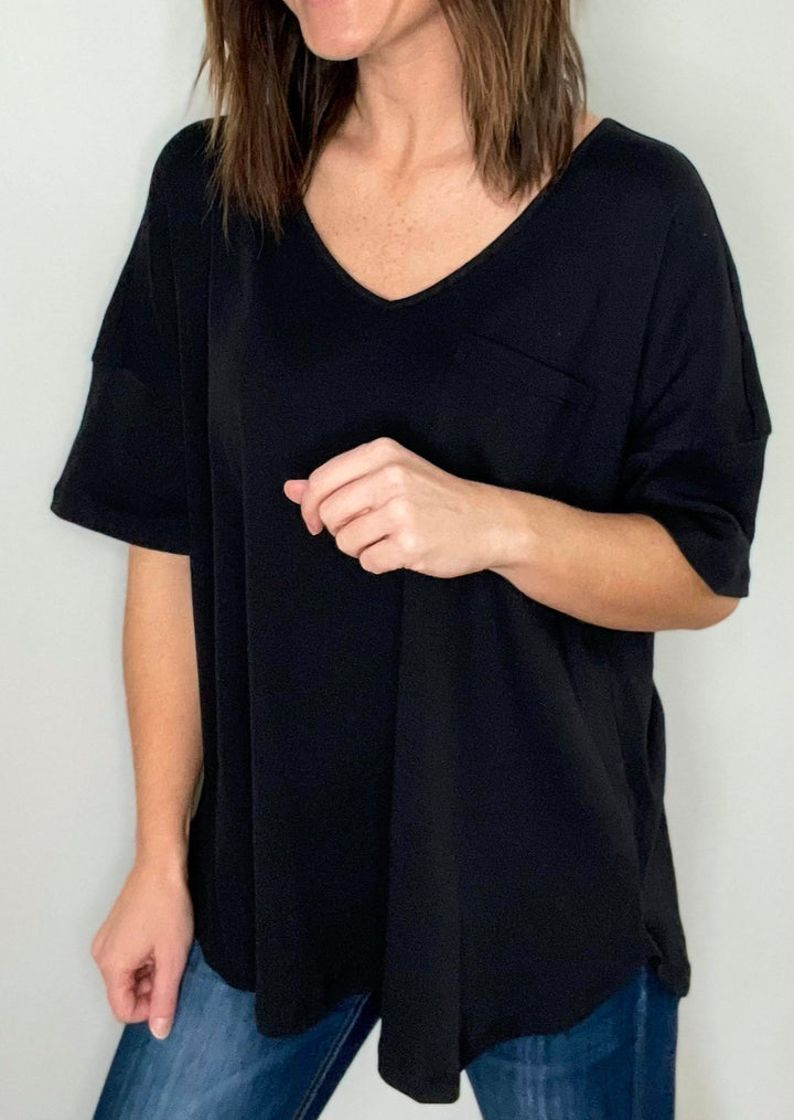 Women's Black Oversized V-neck Top