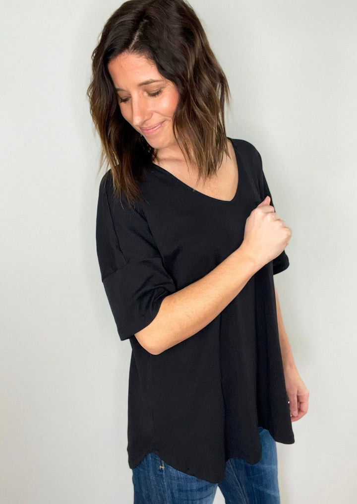 Women's Black Oversized V-neck Top