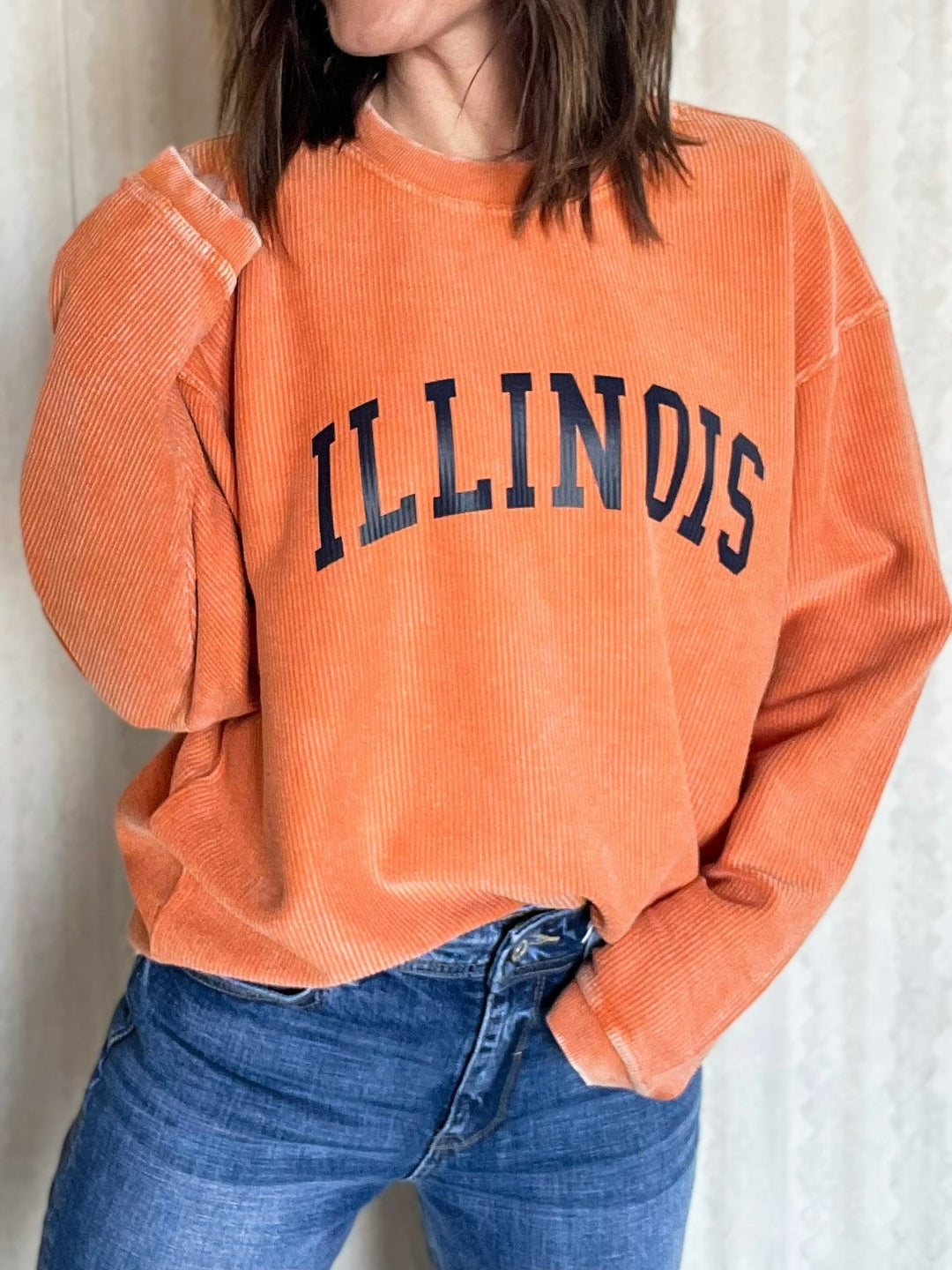 Burnt Orange Corded Illinois Crew Sweatshirt Pullover | Buy at Embolden, a Champaign-Urbana Boutique