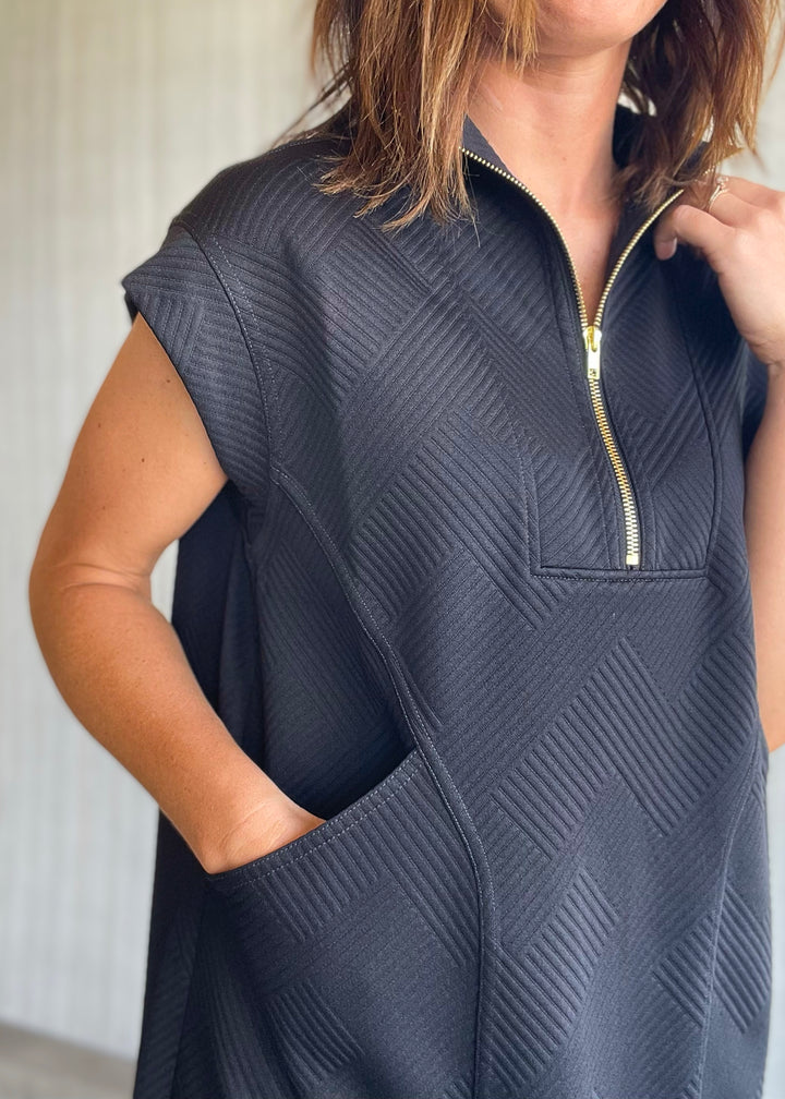 Women's Cute Black Quarter Zip Dress