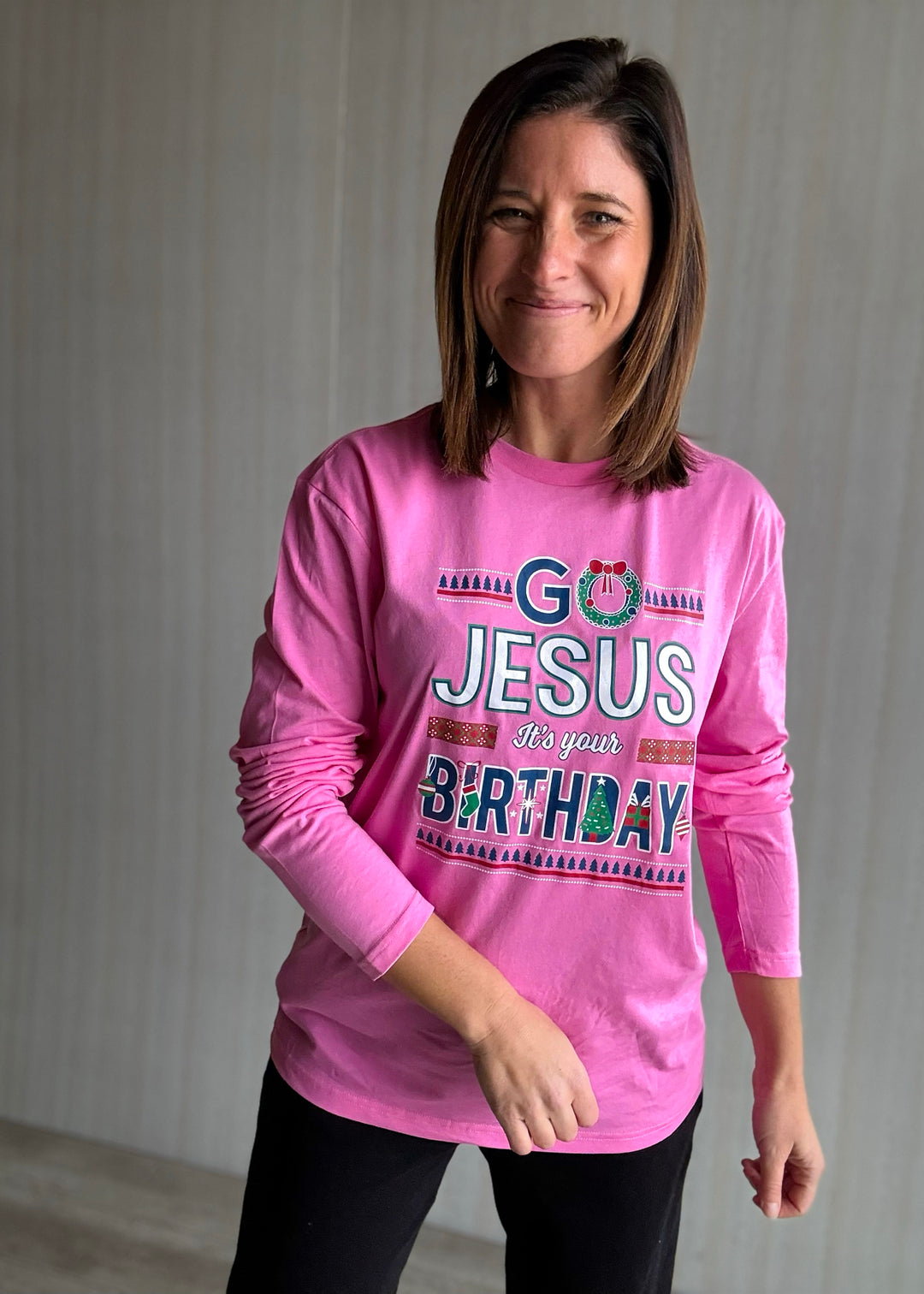 Women's pink Go Jesus It's Your Birthday Shirt| Cute Faith-Based Christmas T-shirt