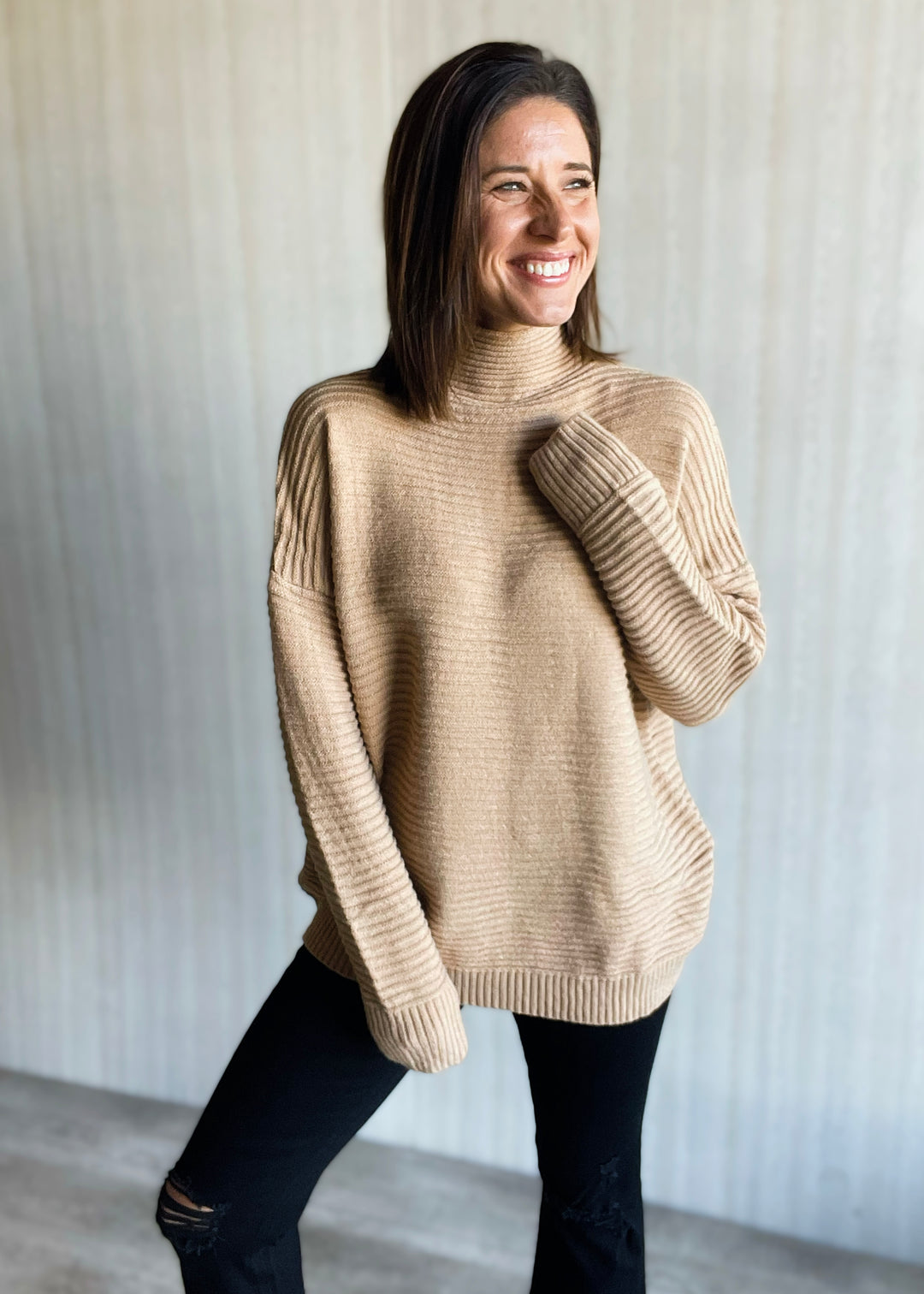 Women's cozy Camel Turtleneck Oversized Sweater 