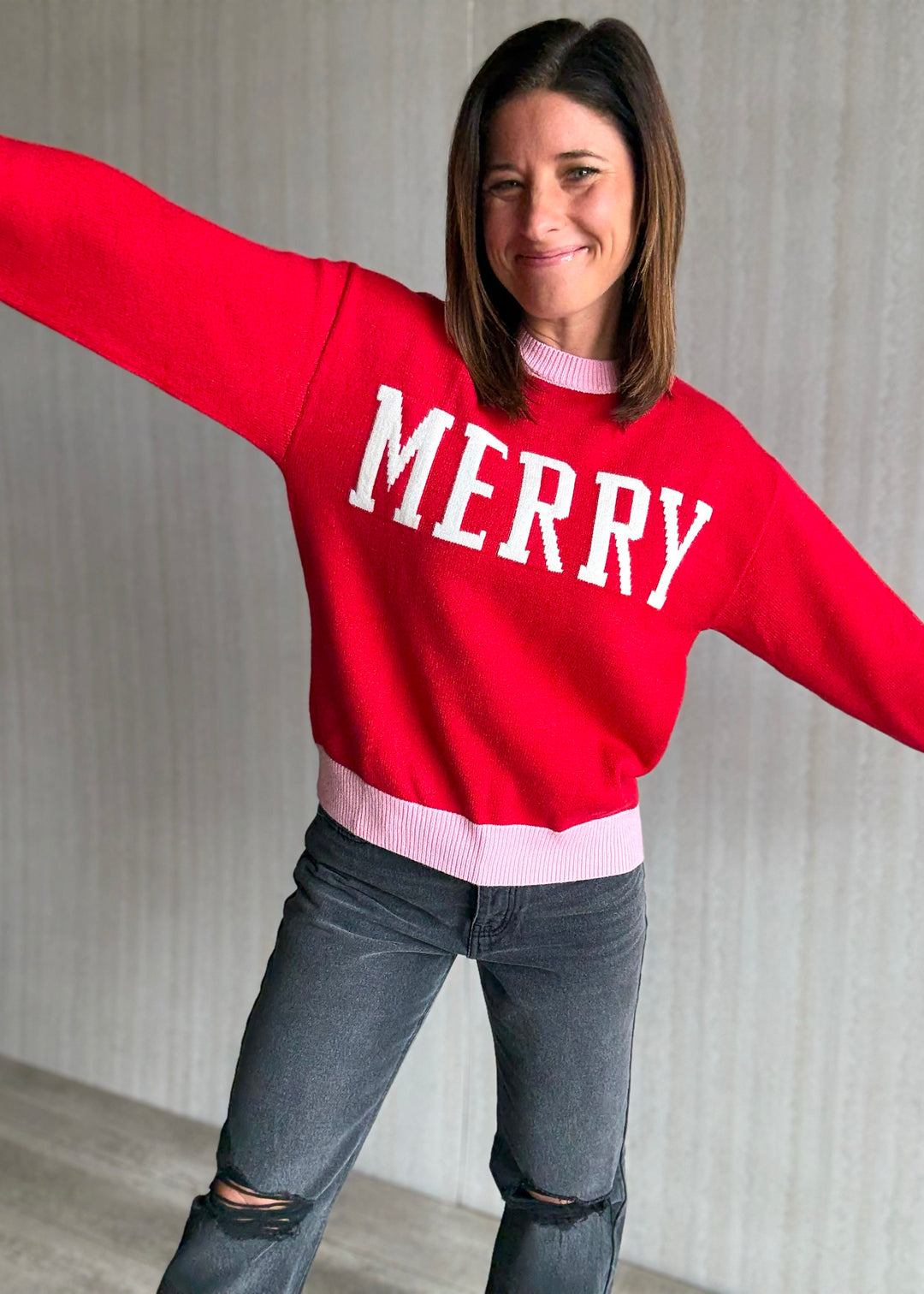 Women's Merry Red & Pink Christmas Holiday Sweater
