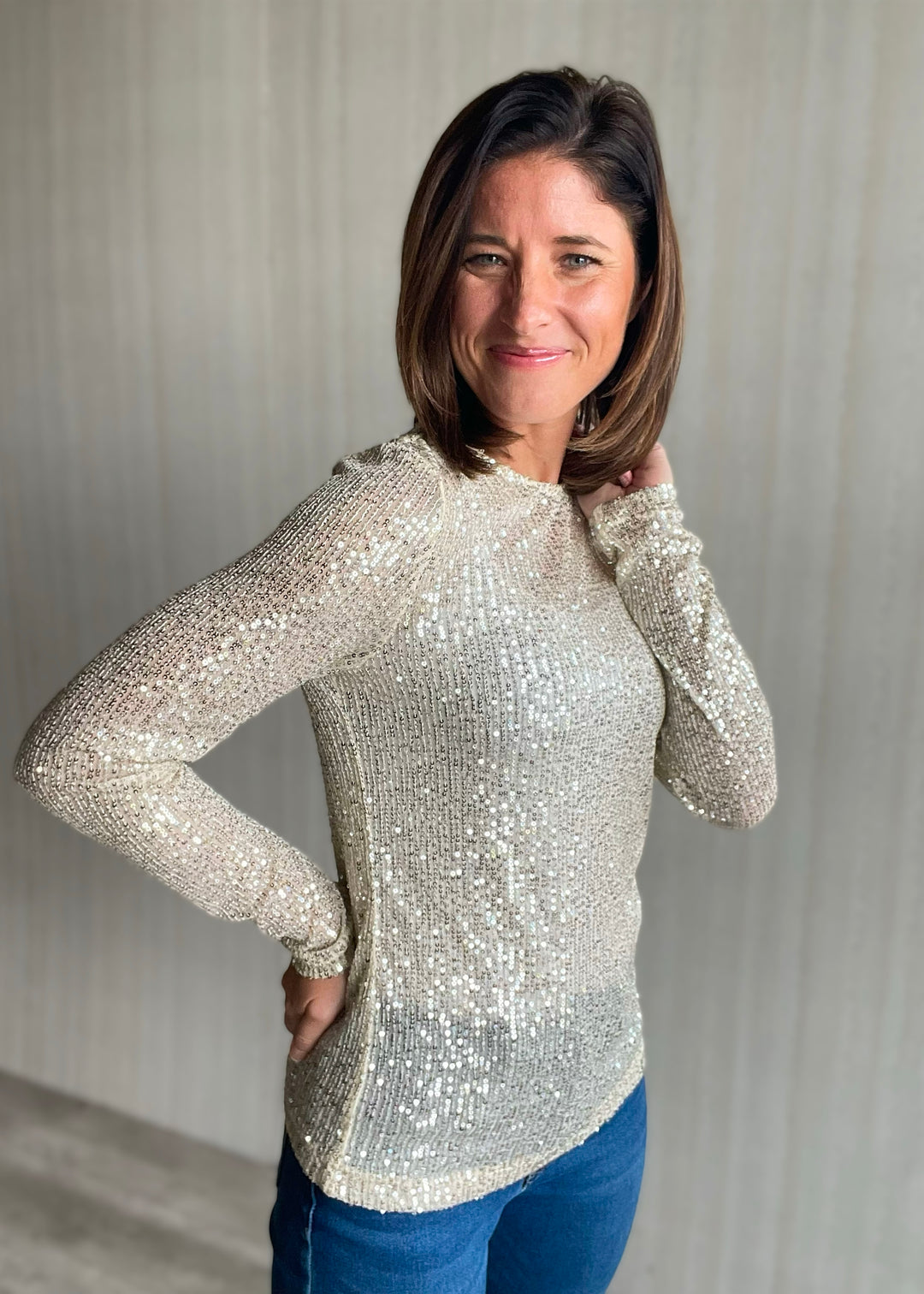 Women's Sequin Long Sleeve Top | Cute Top for the Holidays, Cute Top for NYE