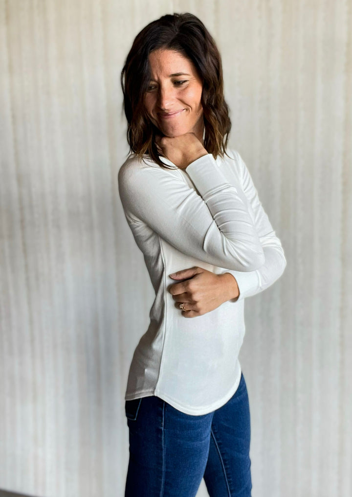 Basic White Crew Long Sleeve | Basic Women's Layering Pieces for under vests