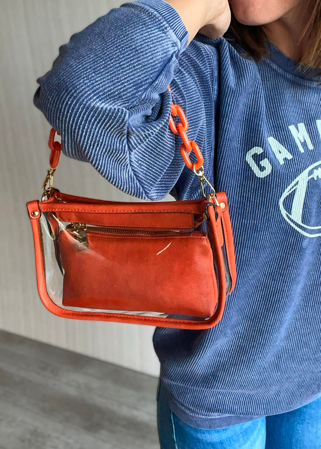 Orange Clear Jessica Crossbody With Chain