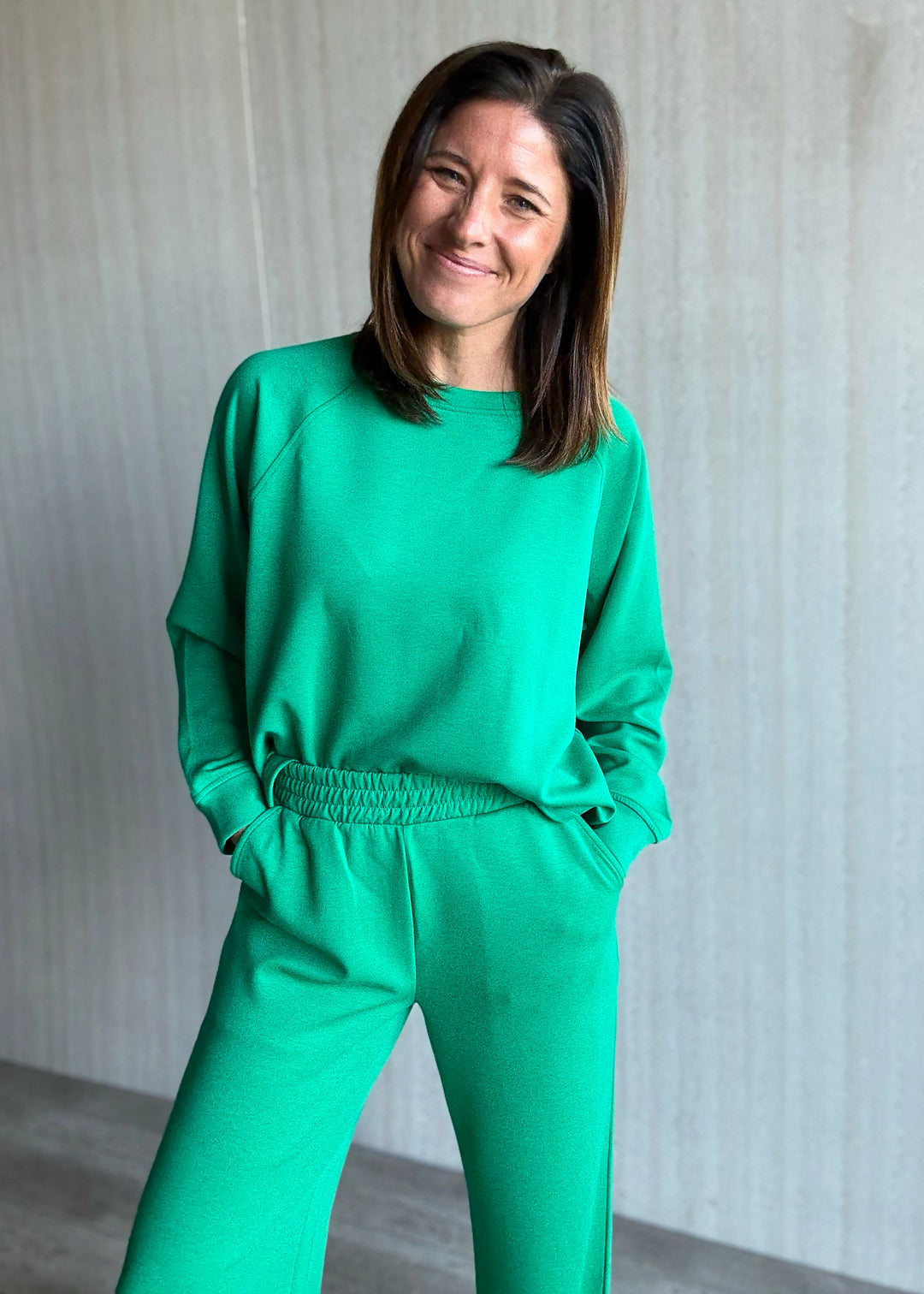 Kelly Green Scuba Crew Neck and Pants Set