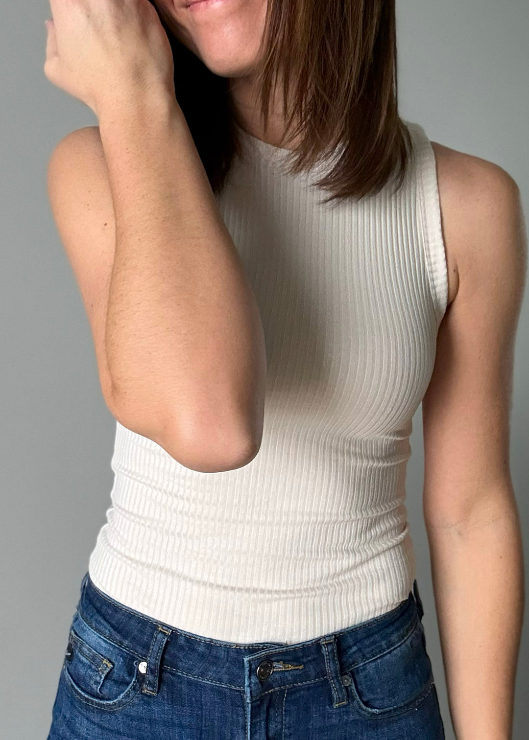 Women's Fitted Ribbed Taupe Tank Top 
