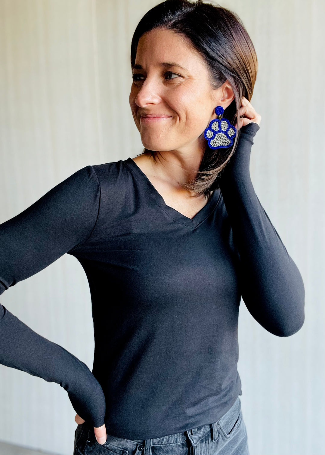 Blue Beaded Paw Print Earrings