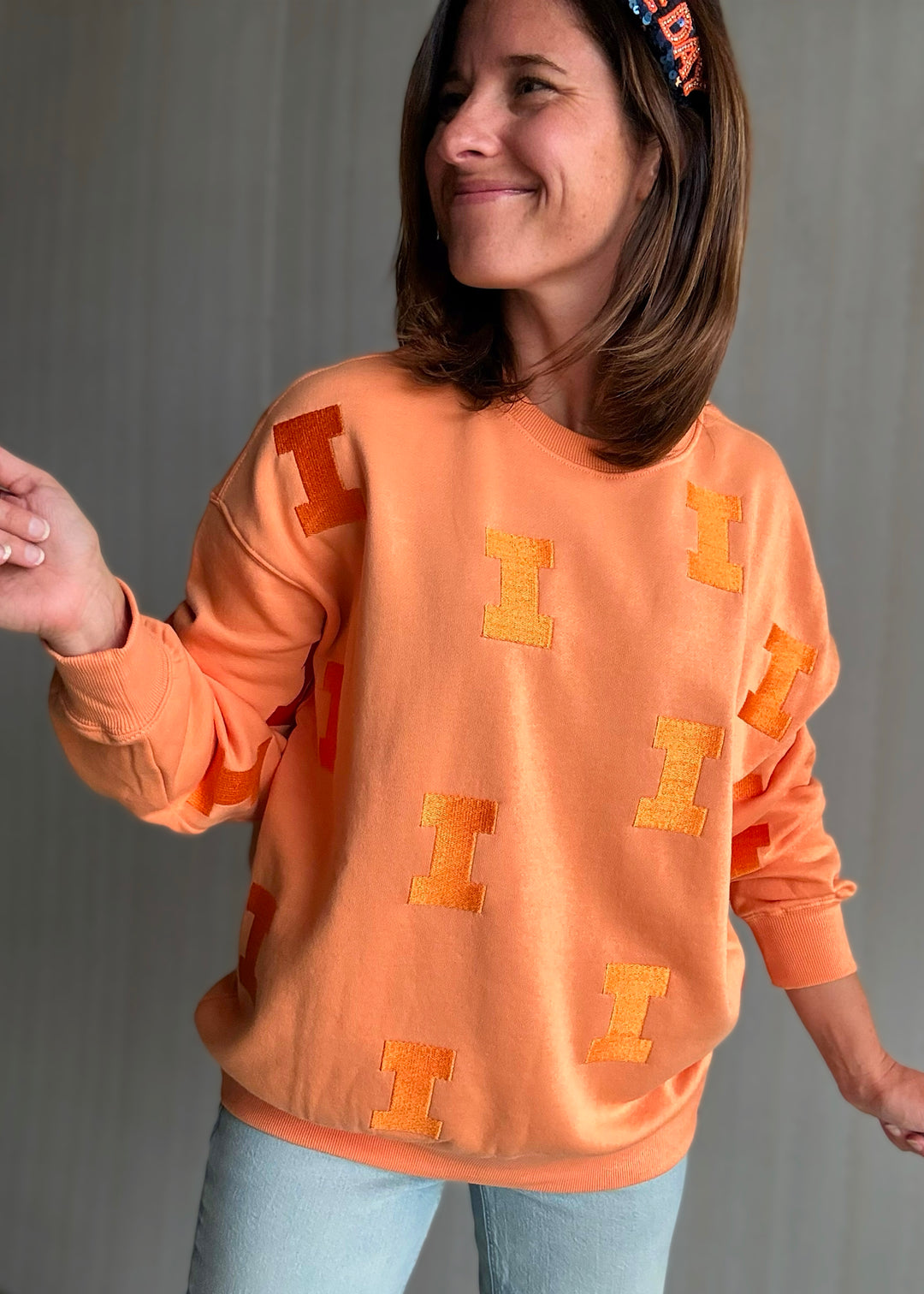 Women's Illinois Varsity "I" Repeat Sweatshirt - Sherbert | Cute Illinois Game Day Outfits