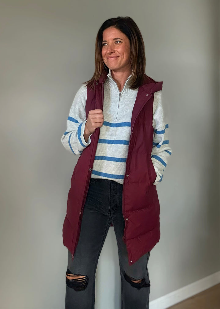 Women's Long Burgundy/Maroon Puffer Vest