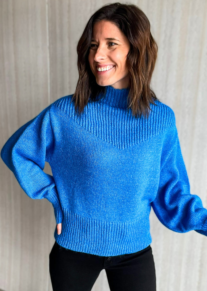 Women's cozy Blue Balloon Sleeve Sweater - Zenana - Champaign-Urbana Women's clothing boutique (Embolden)