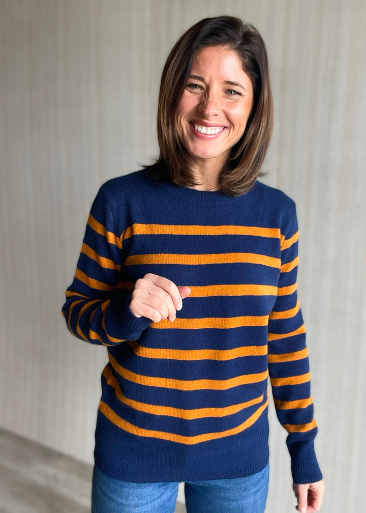 Women's Navy and golden brown striped sweater