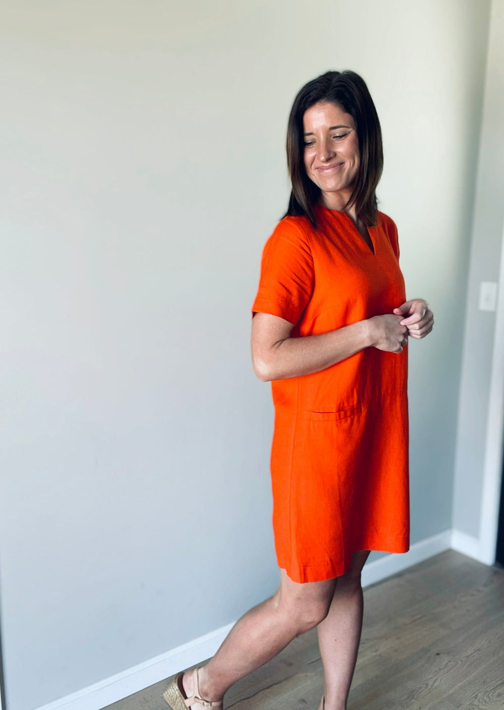 Cute Women's Dresses for Work - Orange Shift Dress