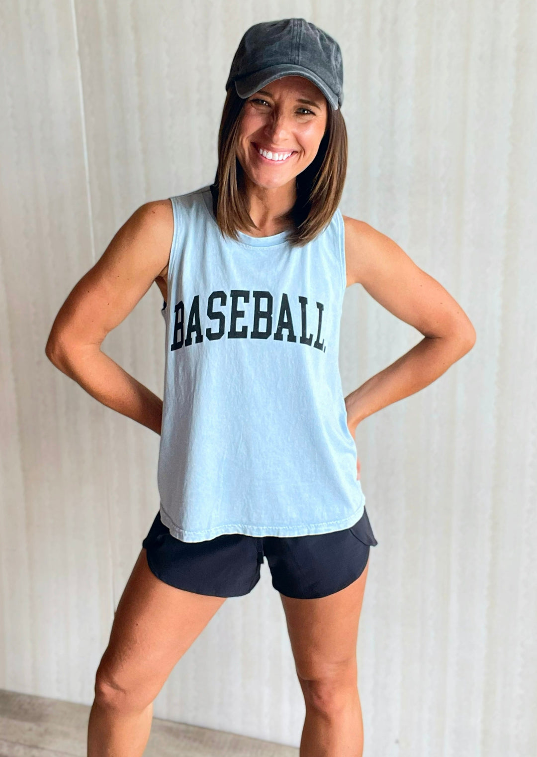 Women's Light Blue Mineral Graphic Baseball Tank