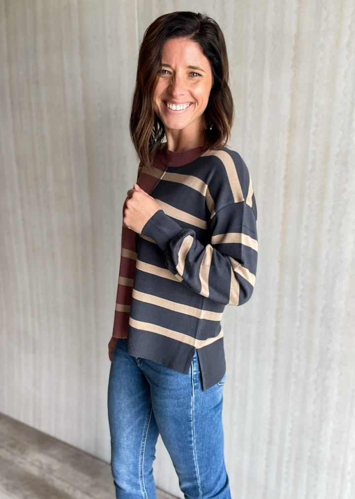 Striped Colorblock Sweater | Rose & Teal Sweater
