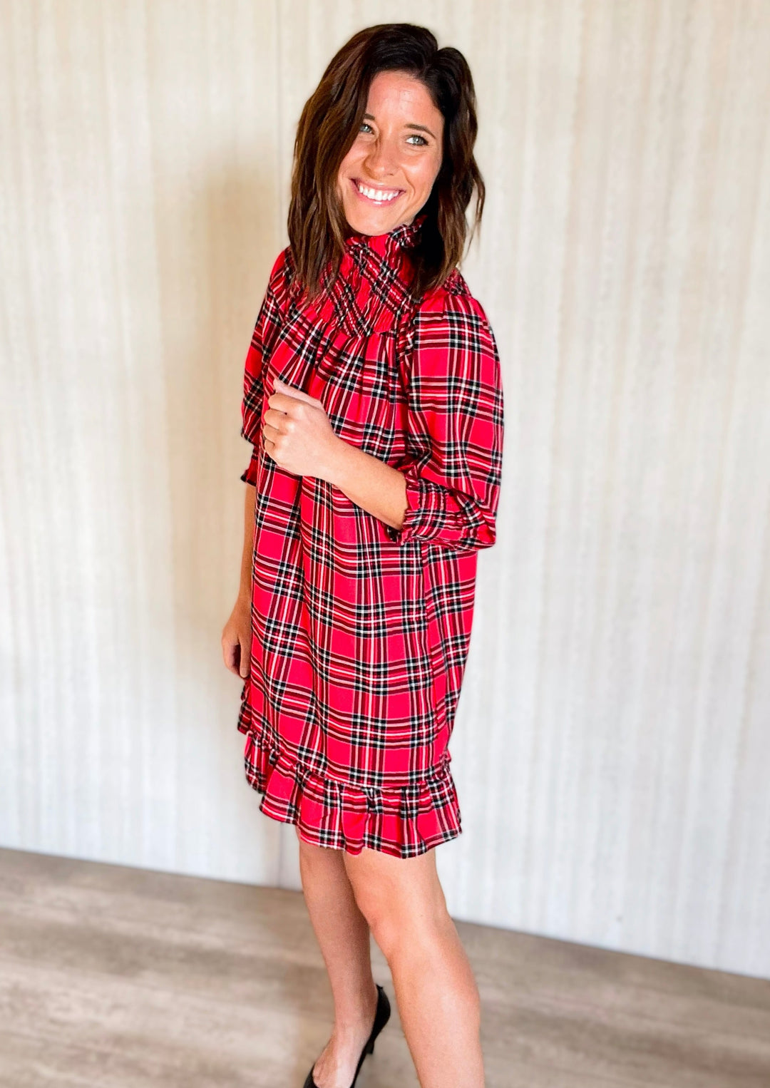Holiday Dresses & Dresses for Christmas - Women's Red Plaid Smocked Neck Dress