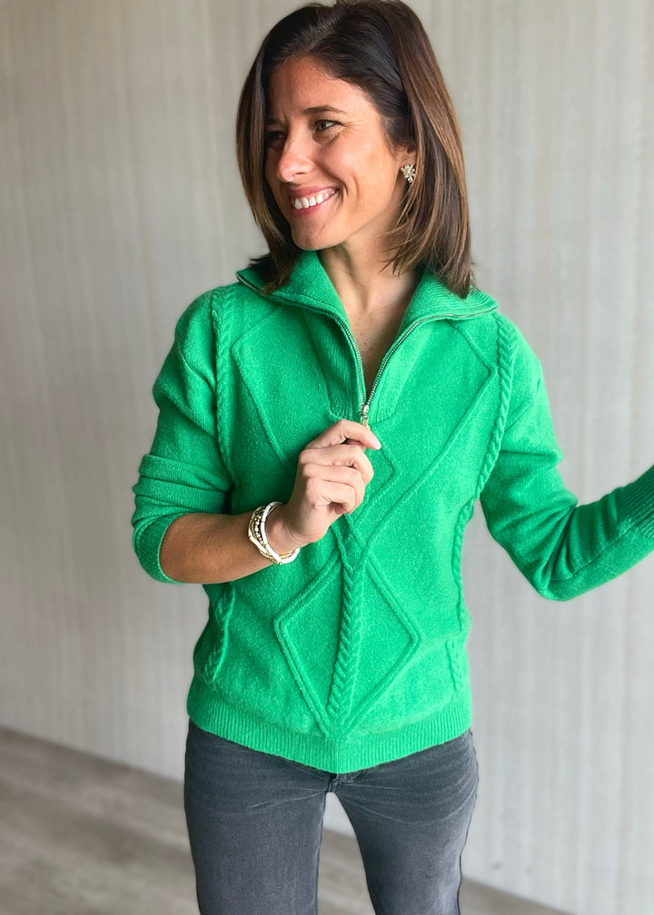 Women's Kelly Green Cableknit Sweater