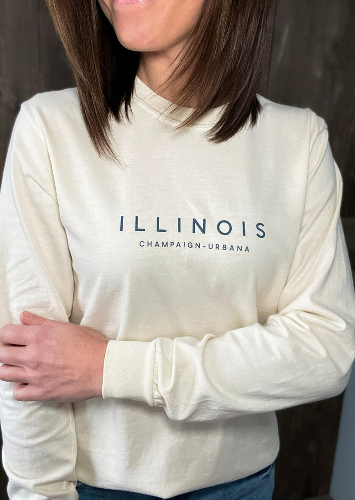 Women's Ivory Long Sleeve Illinois tee | Comfort Colors | Champaign-Urbana
