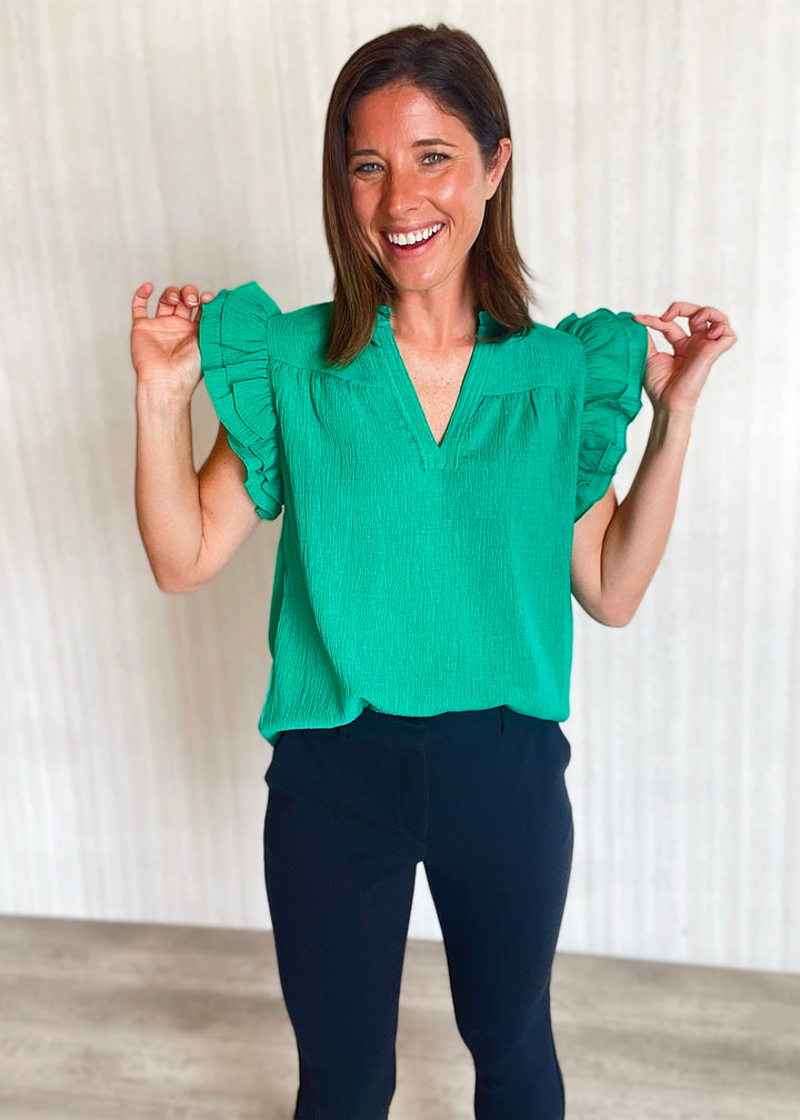 Kelly Green Woven Blouse