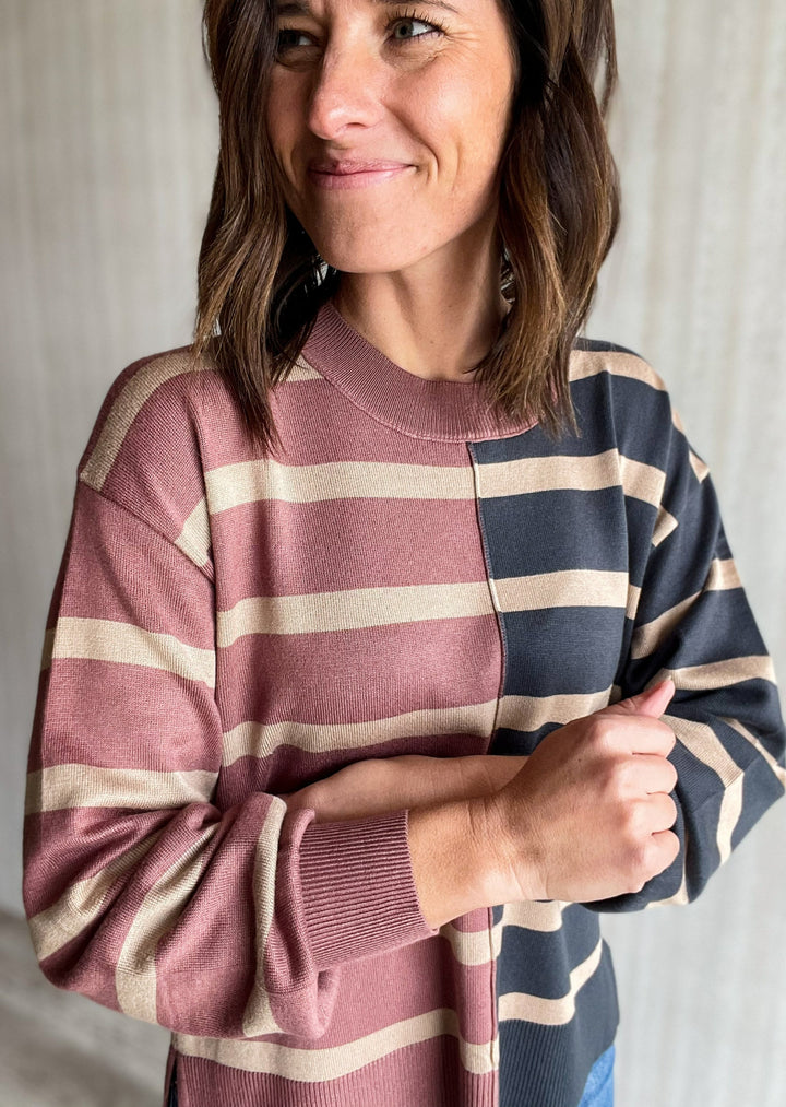 Striped Colorblock Sweater | Rose & Teal Sweater