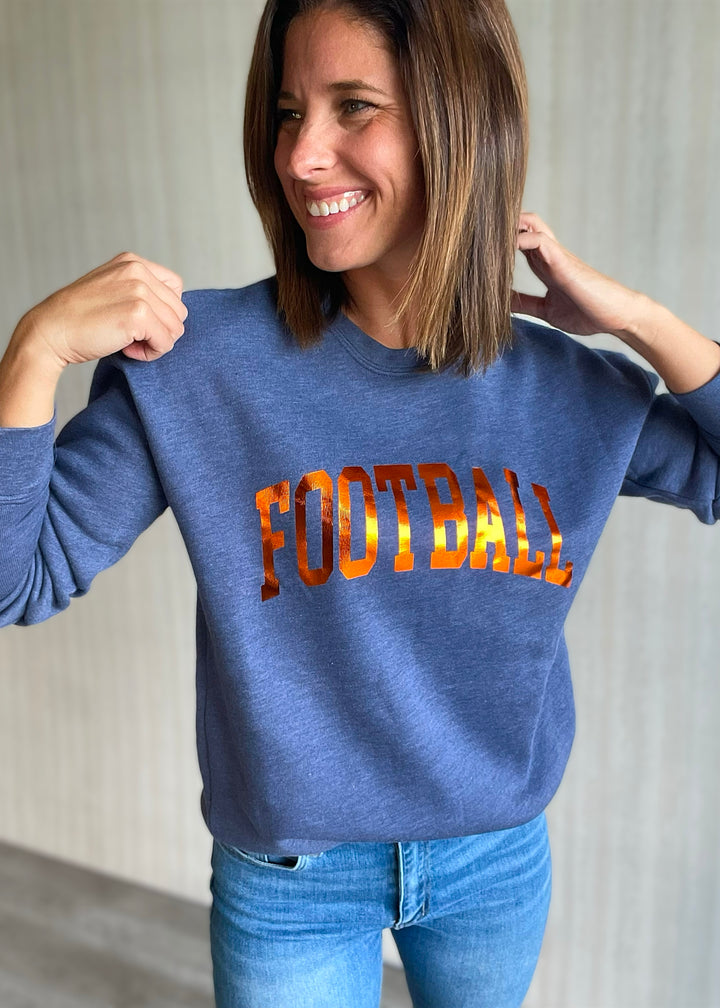 Women's Football Sweatshirt - Blue Football Foil Graphic Sweatshirt