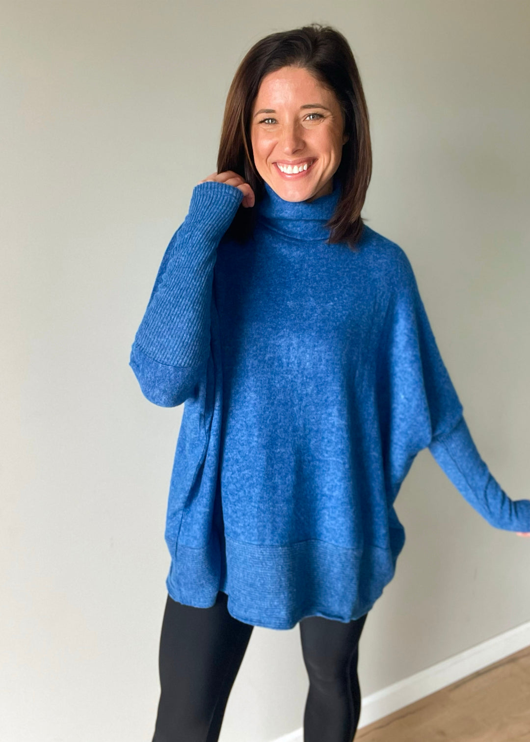 Women's cozy Blue Brushed Hacci Turtleneck