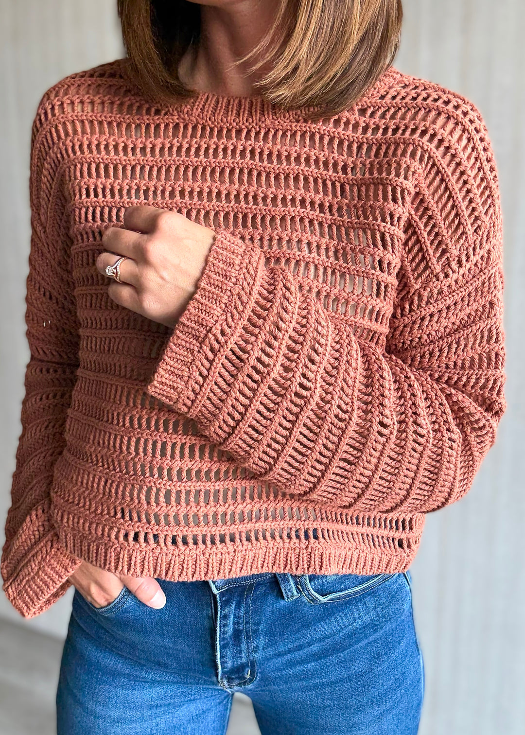Women's Open Hole Rust Sweater Top
