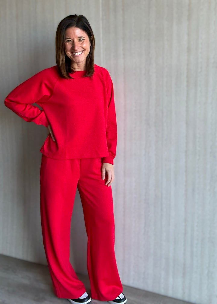 Red Scuba Crew Neck And Pants Set