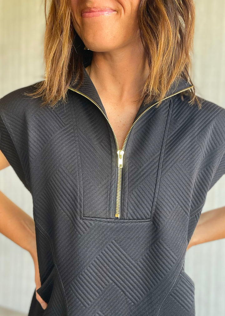 Women's Cute Black Quarter Zip Dress