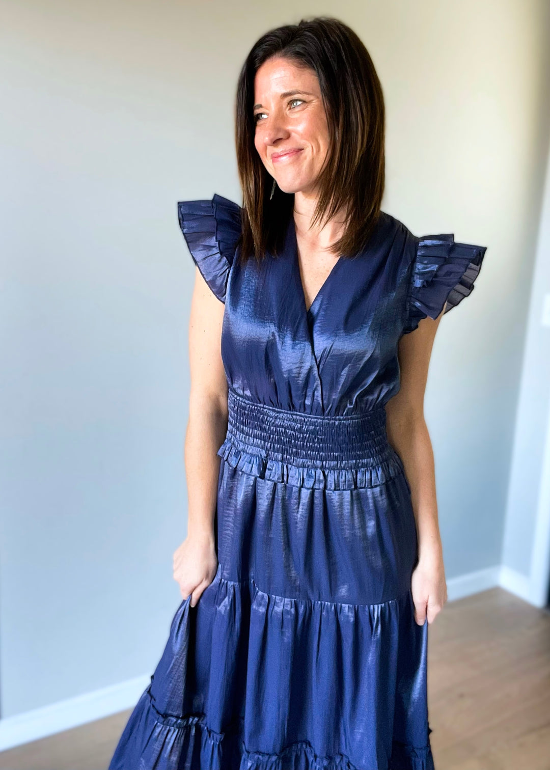 Navy Blue Satin Maxi Dress | Wedding Guest Dress