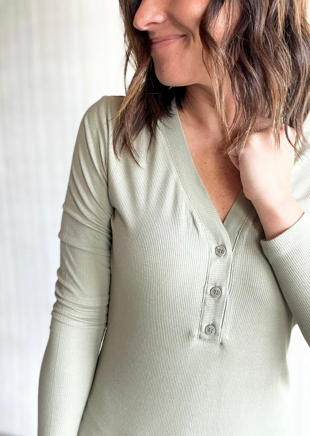 Elevated Seagrass Green Henley Top