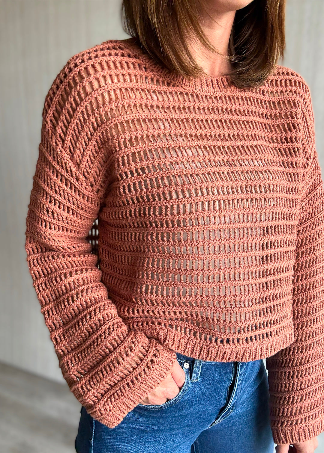 Women's Open Hole Rust Sweater Top