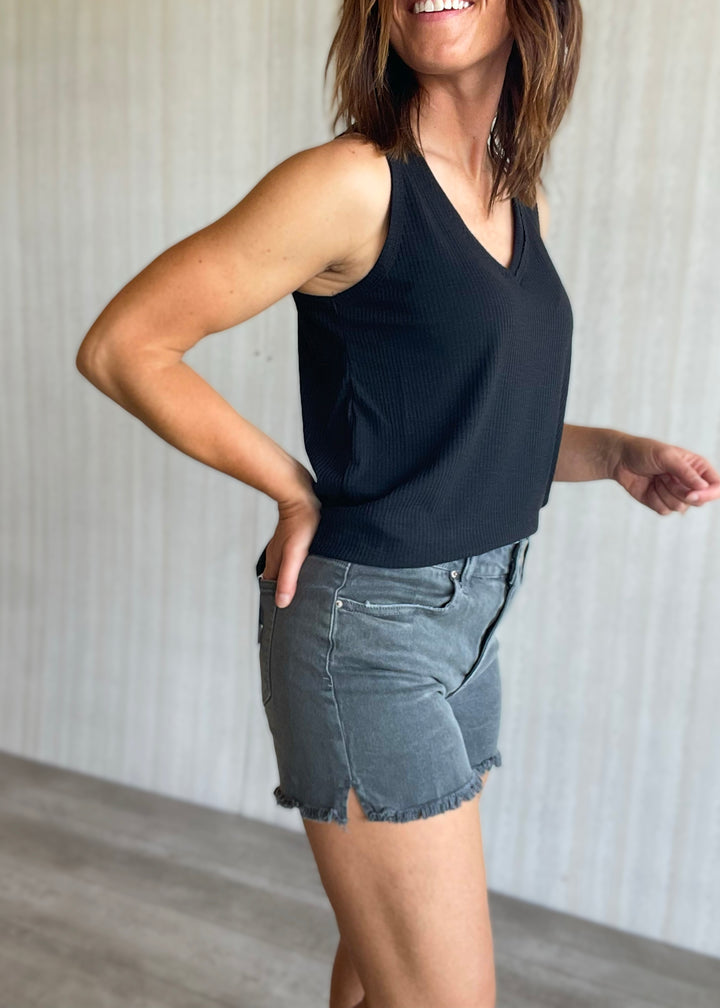 Women's Ash Black Frayed Hem Shorts