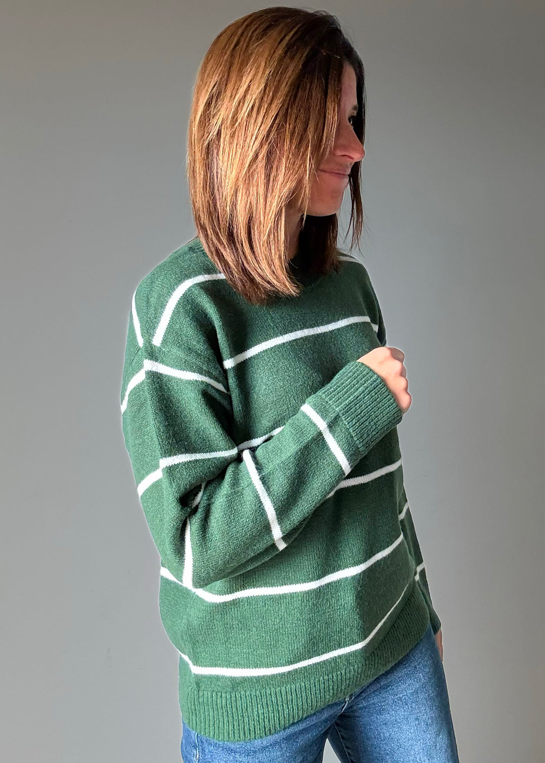 Striped Crew Neck Sweater (Green)