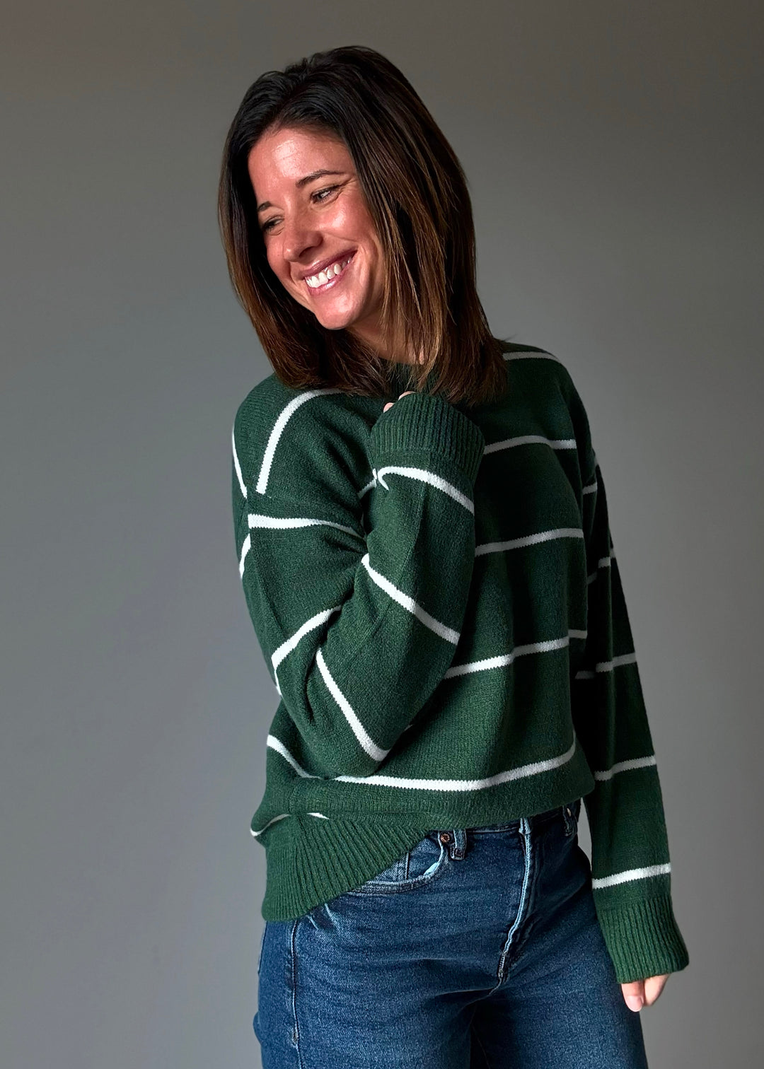 Striped Crew Neck Sweater (Green)