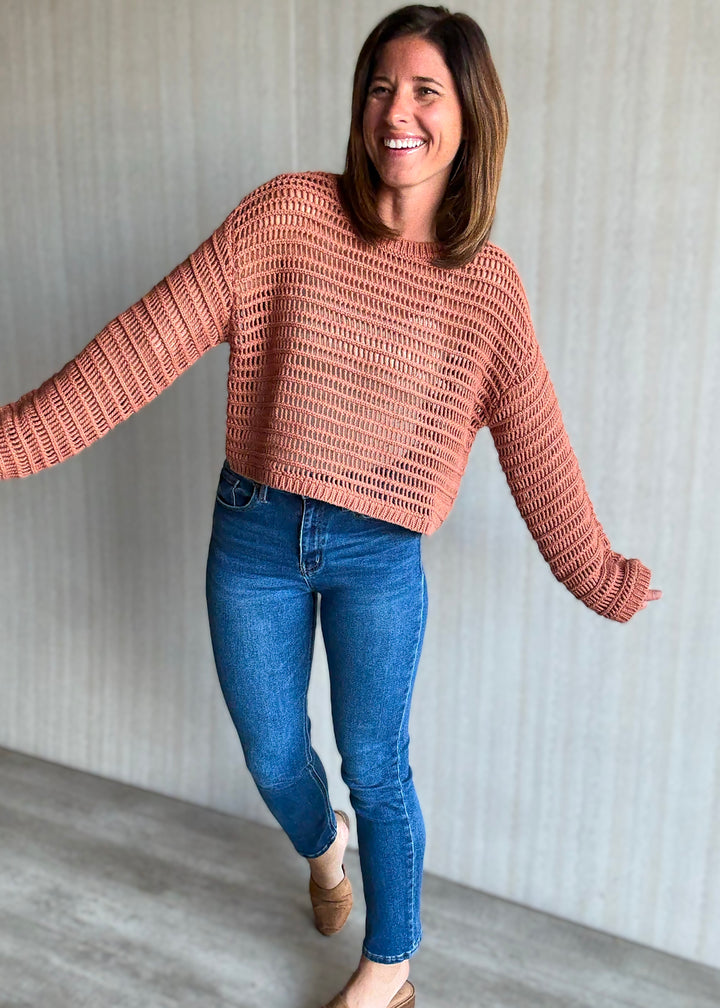 Women's Open Hole Rust Sweater Top