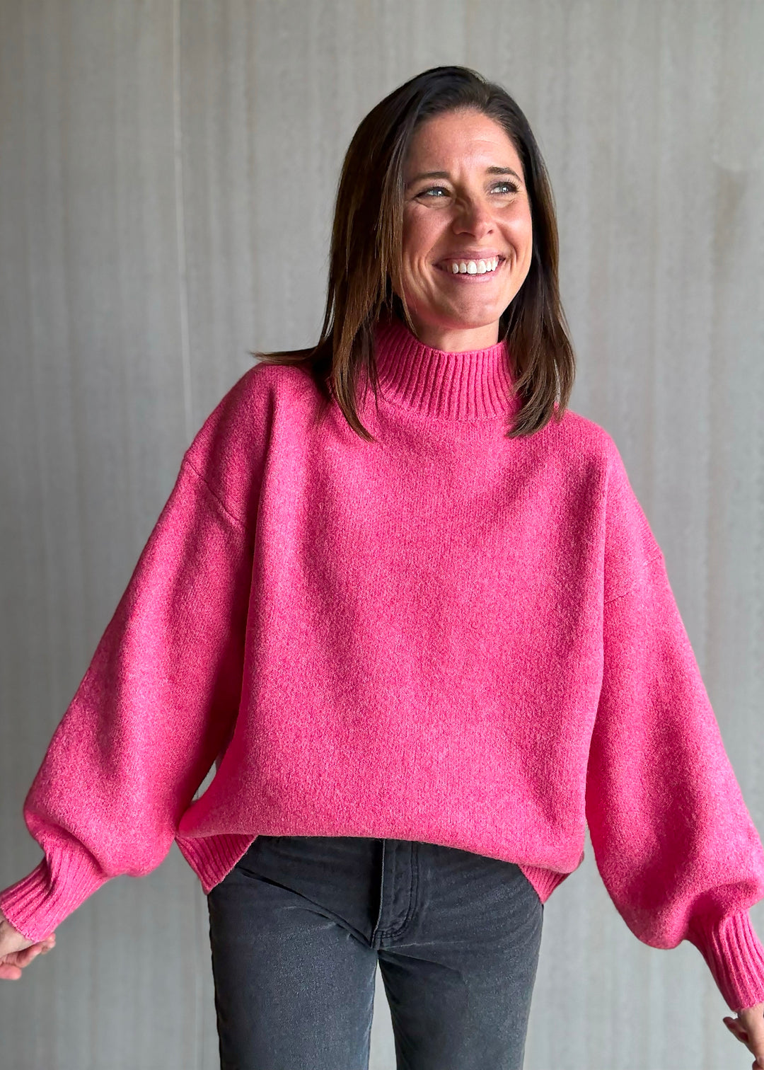 Women's Fuchsia Mock Neck Sweater | Valentine's Day Sweaters
