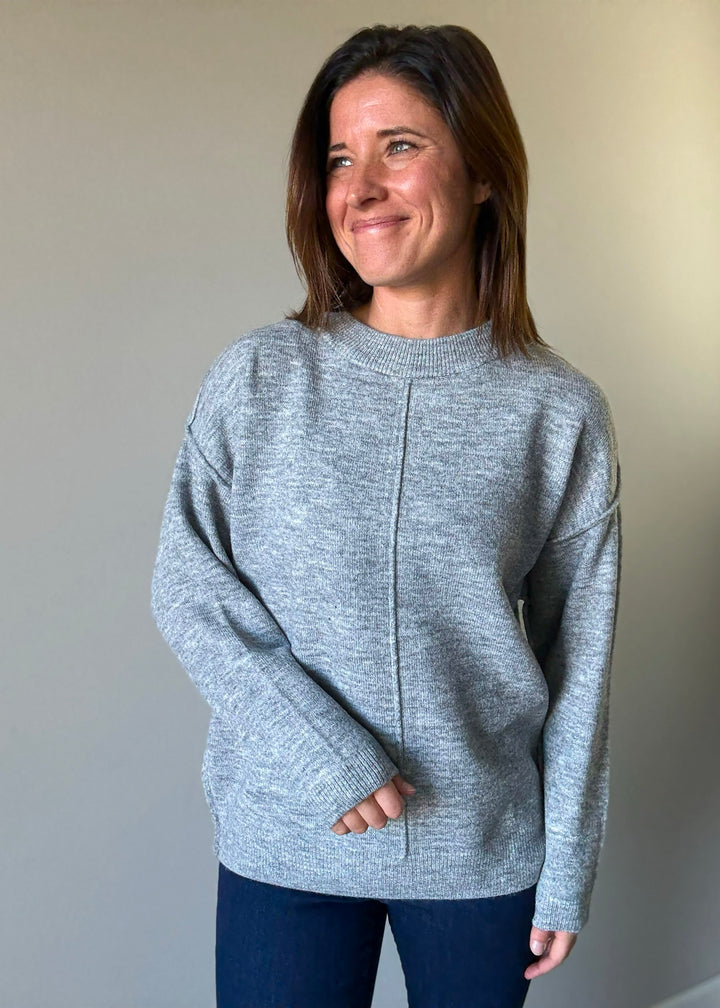 Women's Gray Front Seam Sweater with crew neck line